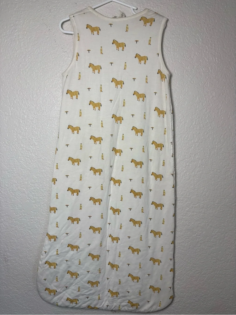 Baby Sleeveless Sleep Sack - White with Mustard Zebra and Meercat Print